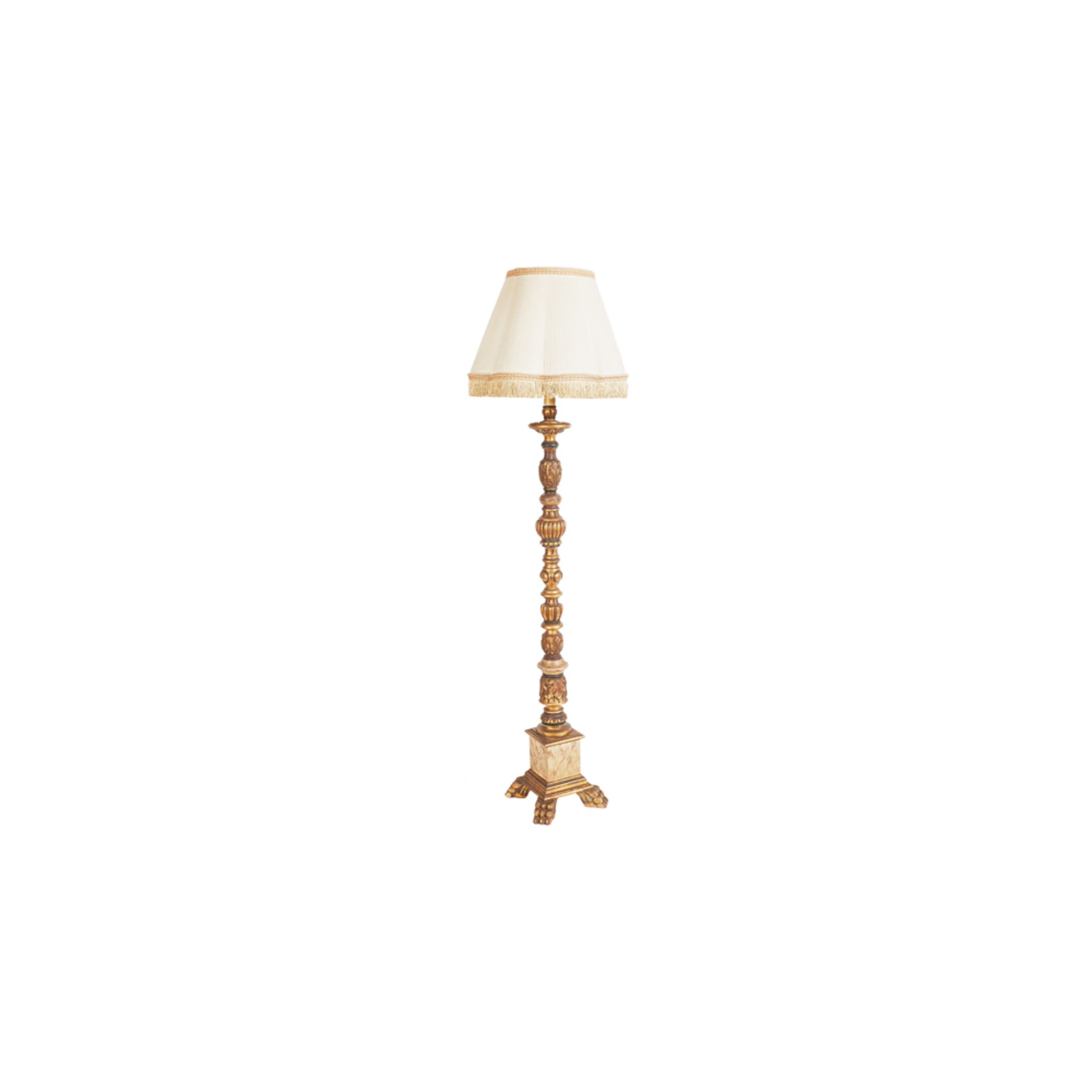 Lámpara de pie en madera tallada y dorada, mediados del s.XX.