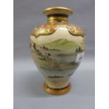Late 19th or early 20th Century Satsuma pottery vase painted with geishas in a landscape with red
