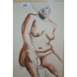 Philip Naviasky, drawing in coloured crayons, seated female nude study, 16ins x 10ins,
