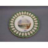 Copeland cabinet plate hand painted with a view of Swansea Bay within a green and gilt border