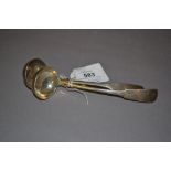 Pair of George IV silver Fiddle pattern sauce ladles,