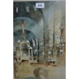Hugh Lane-Davies, watercolour, Westminster Cathedral, 16.5ins x 11.
