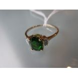 Modern 9ct yellow gold, green tourmaline ring,