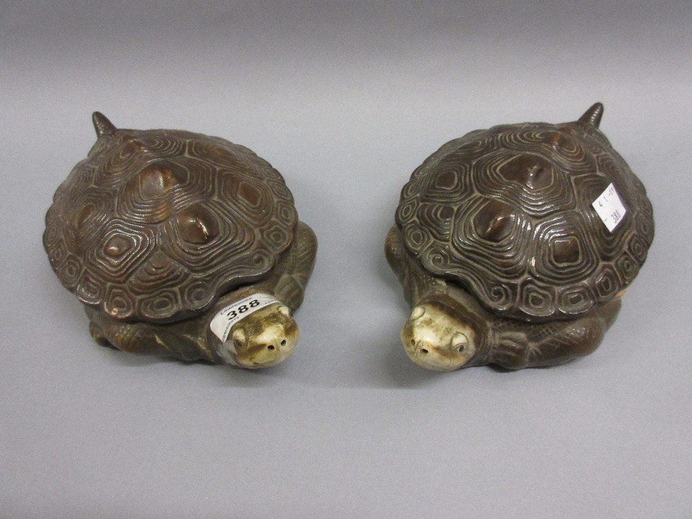 Pair of unusual serving dishes in the form of tortoises,