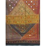 20th Century rectangular Indian embroidered panel on black linen ground