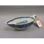 18th Century Chinese blue and white leaf shaped sauce boat with loop handle CONDITION