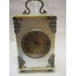 Late 19th Century mother of pearl cased miniature carriage clock with white metal mounts,