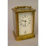 Small late 19th / early 20th Century French gilt brass cased carriage clock,