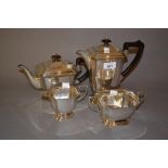 Art Deco four piece silver tea service including hot water pot, Birmingham 1935, maker W.G. and S.