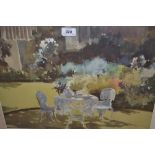 John Yardley, signed coloured print, a garden scene with a tea table,
