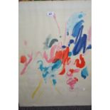 Mid 20th Century signed colour print, abstract composition, watercolour, study of cattle,