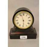 Small 19th Century French ebonised drum form mantel clock, the movement with bob pendulum signed V.