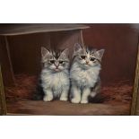Bessie Bamber, oil on board, study of two kittens, signed with monogram, 12ins x 16ins,