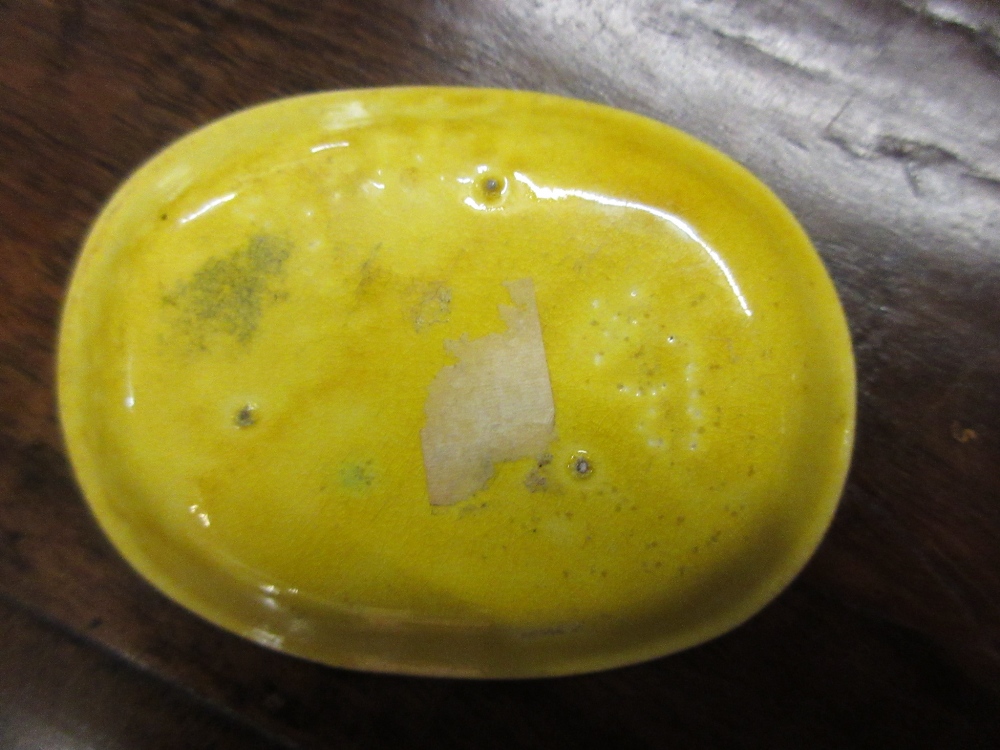 Group of three miniature Chinese yellow glazed dishes with incised decoration, 2. - Image 5 of 7