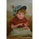 Late 19th or early 20th Century oil on canvas, study of a seated girl counting coins,