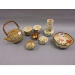 Japanese Satsuma hexagonal pottery bowl together with a quantity of other Satsuma items