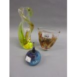 Yellow Vaseline and clear Art Glass vase, signed indistinctly,