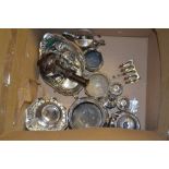 Plated hot water pot, plated jardiniere and other miscellaneous items of silver plate,
