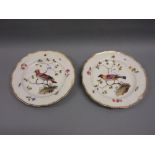Pair of 19th Century Meissen plates painted with birds and insects (seconds mark and damages), 9.