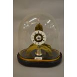 Small French brass skeleton clock with alarm,