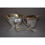 Victorian silver floral engraved sugar basin and cream jug with a later silver sifter spoon