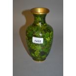 20th Century cloisonne vase decorated in green with flowers and foliage