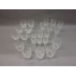 Set of Waterford cut glass crystal drinking glasses including six wine glasses, five tumblers,