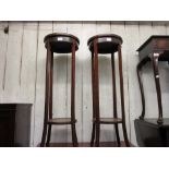 Pair of mahogany two tier plant stands on square tapering supports CONDITION REPORT