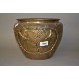 Oriental spelter jardiniere with gilded finish decorated with birds in foliage