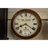 Small 19th Century mahogany dial clock, the painted dial with Roman numerals, signed John Walker,