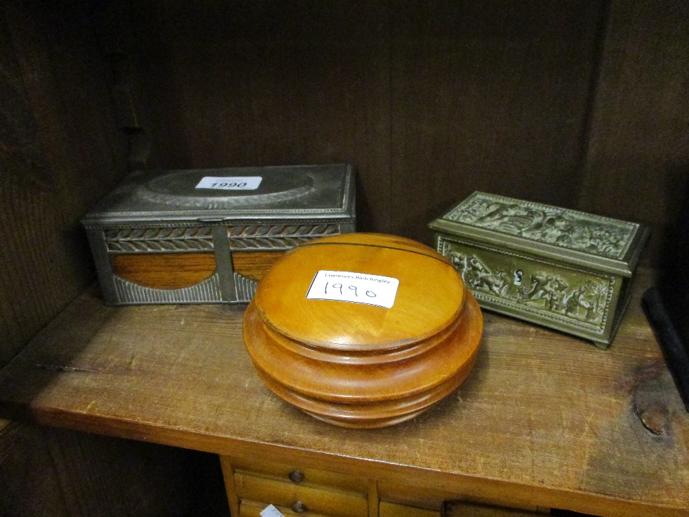 Small Continental oak pewter mounted trinket box,