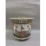 20th Century Chinese porcelain Canton style jardiniere with stand CONDITION REPORT