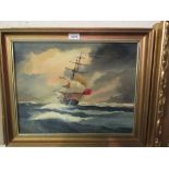 Tony Warren, oil on canvas board, a British square rigger at sea, signed and dated 1993,