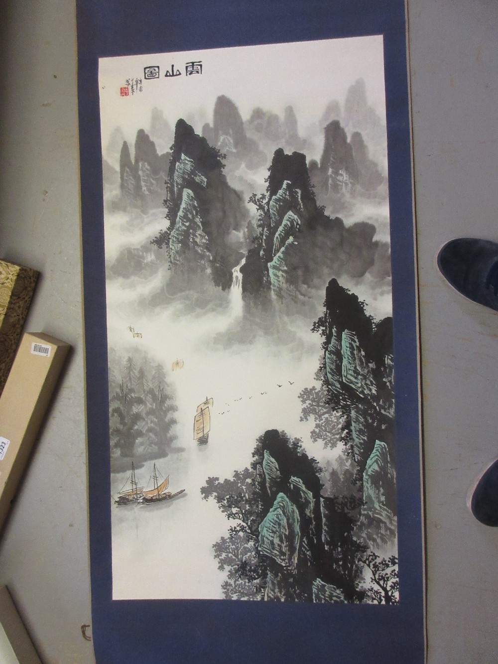 Two 20th Century Chinese scroll pictures in original boxes - Image 2 of 3