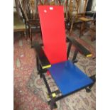 Cassina 635 Red and Blue chair designed by Gerrit Rietveld CONDITION REPORT Solid