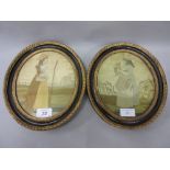 Pair of 19th Century oval ebonised and gilt framed Berlin silk pictures,