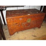 Small 20th Century Chinese trunk with hinged cover, 29ins wide,