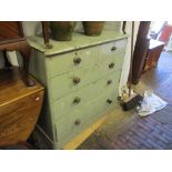 Victorian pale green painted pine chest of two short and three long drawers,