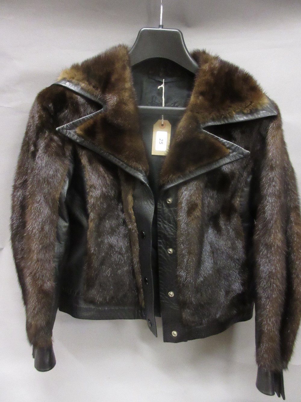 Ladies Harrods black leather and mink fur jacket and a Harrods mink fur stole CONDITION