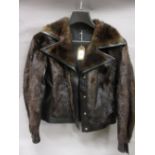 Ladies Harrods black leather and mink fur jacket and a Harrods mink fur stole CONDITION