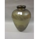 Large French acid etched Art Deco style bulbous shaped glass vase, 13.