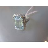 18ct White gold large aquamarine and diamond set ring, the aquaramine of approximately 8.