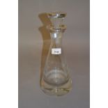 Good quality modern glass decanter of plain tapering form with a Birmingham silver mounted stopper