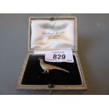 Two colour 9ct gold and enamel brooch in the form of a pheasant in original fitted box,