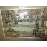 Thomas William Morley, watercolour, a Breton village square, signed and dated '16, 9.5ins x 14.