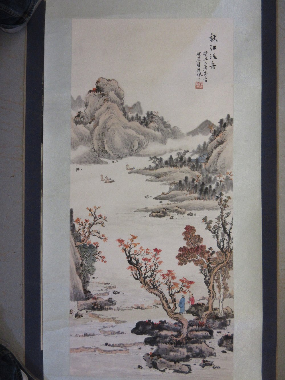 Two 20th Century Chinese scroll pictures in original boxes - Image 3 of 3