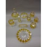 Val Saint Lambert moulded amber flash glass carafe and various other matching items