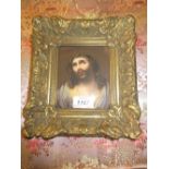 Finely painted watercolour, portrait of Christ with a crown of thorns, signed and inscribed verso H.