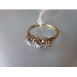 18ct Yellow gold and platinum three stone old cut diamond ring, approximately 1.