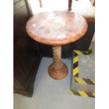 Small circular marble pedestal table on barley twist column